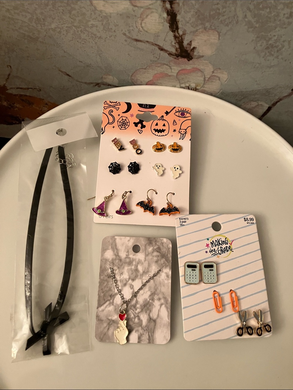 Halloween & Back To School Earring Sets & Hand Holding Heart Silver Necklace
